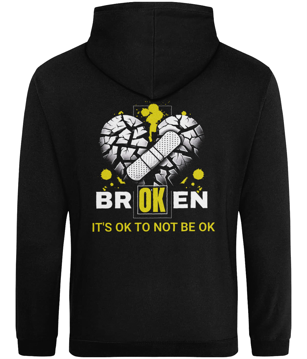 Back Mental Health Awareness Hoodie Broken Heart Design