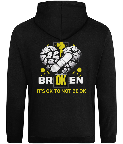 Back Mental Health Awareness Hoodie Broken Heart Design