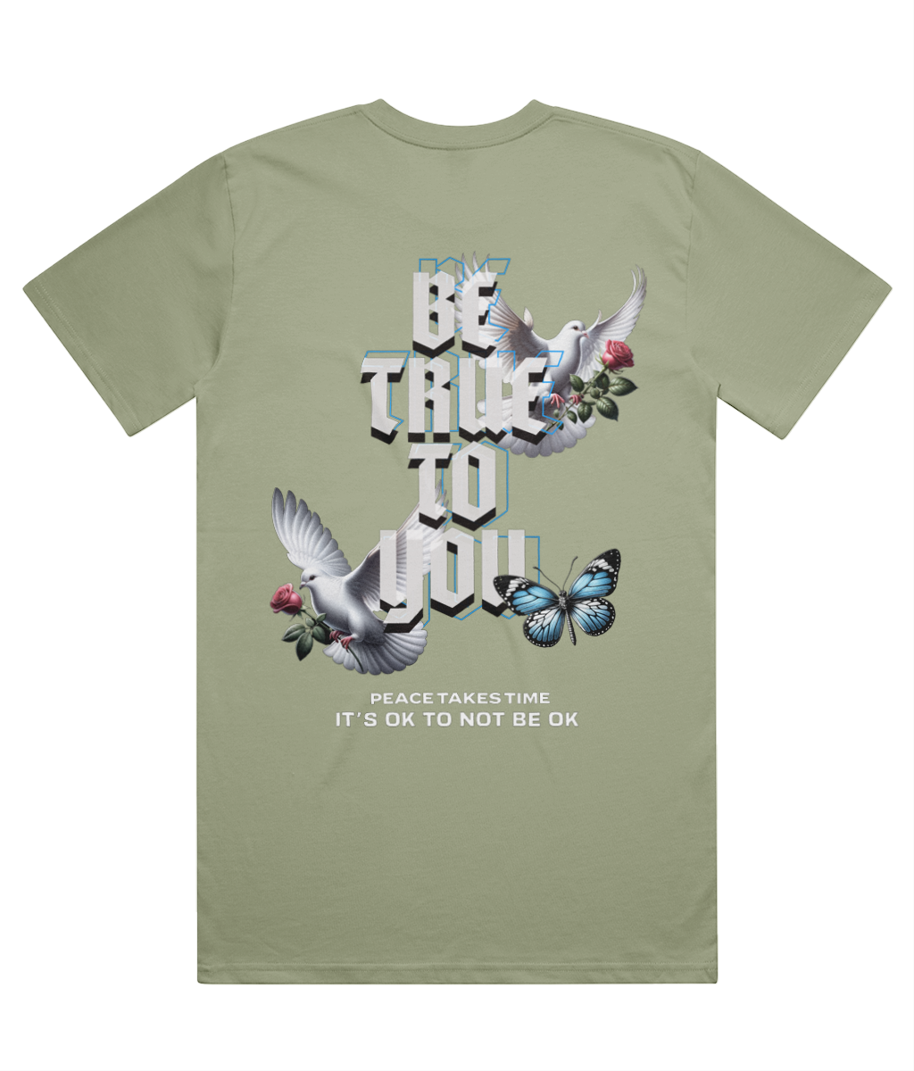 Oversized peace T-shirt back view – 1820 Be True To You