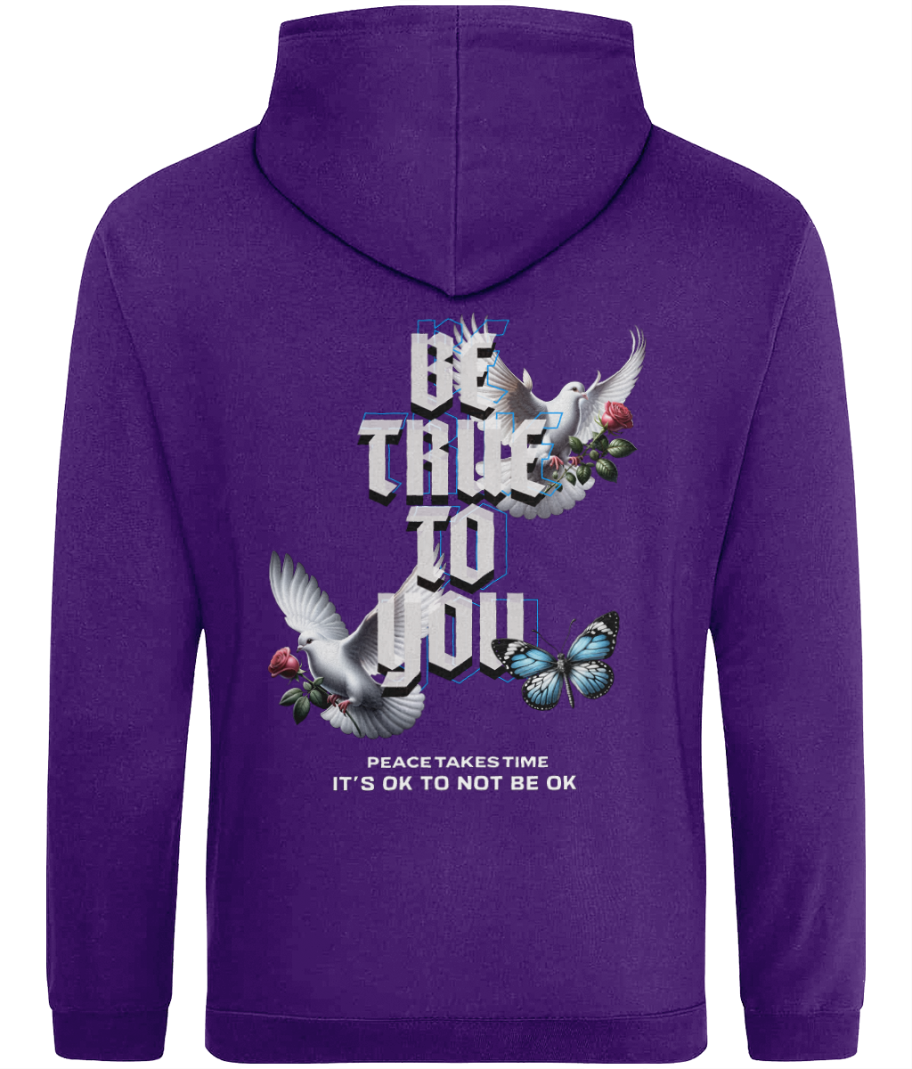 Lightweight purple peace hoodie back view – 1820 Be True To You